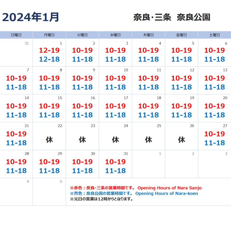 1月の営業について