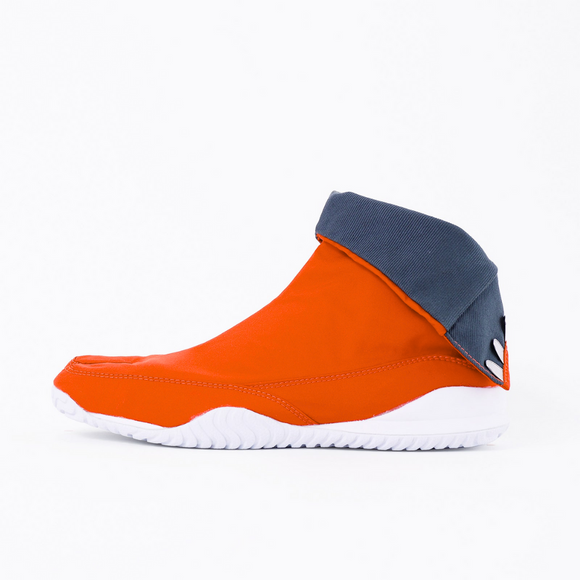 Left side of orange Tabi Shoes " RAIN "