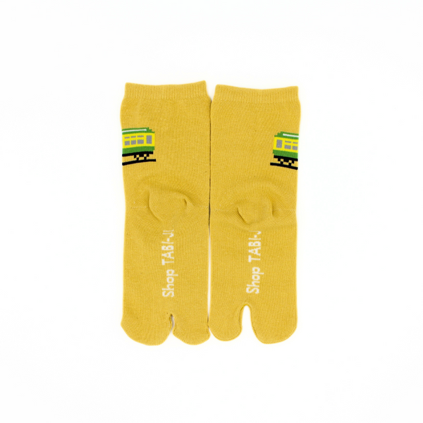 Back view of long yellow kids' Tabi Socks 