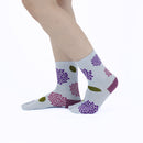 Person wearing long blue Tabi Socks " Ajisai ", right side view