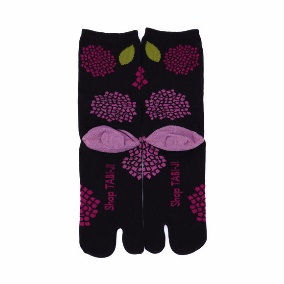 Back view of long black Tabi Socks " Ajisai "