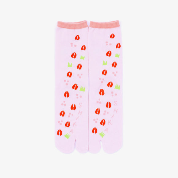 Front view of long pink Tabi Socks " Shika-no Ashiato "