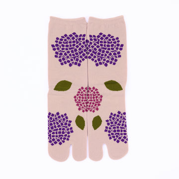 Front view of long pink Tabi Socks " Ajisai "