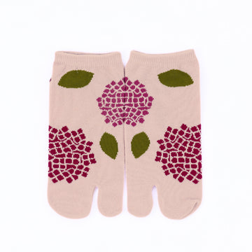 Front view of short pink Tabi Socks " Ajisai "