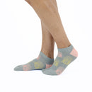 Person wearing short dull blue Tabi Socks " Nara Daibutsu ", right side view