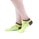 Person wearing short green Tabi Socks " Shika-no Ashiato ", right side view