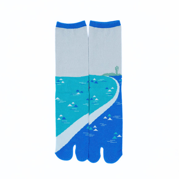 Front view of long blue Tabi Socks " Enoshim "