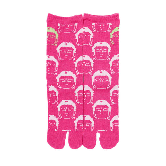Front view of long pink Tabi Socks " Kamakura Daibutsu "