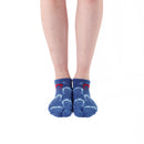 Person wearing short blue Tabi Socks " Kamakura Daibutsu ", front view