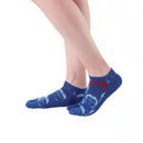 Person wearing short blue Tabi Socks " Kamakura Daibutsu ", right side view