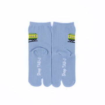 Back view of long blue Tabi Socks " Pixel Densha "– children's size