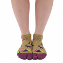 Person wearing short khaki Tabi Socks " Mikasayama ", front view
