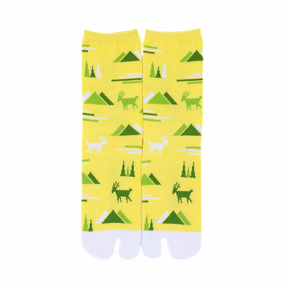 Front view of long yellow Tabi Socks " Mikasayama "