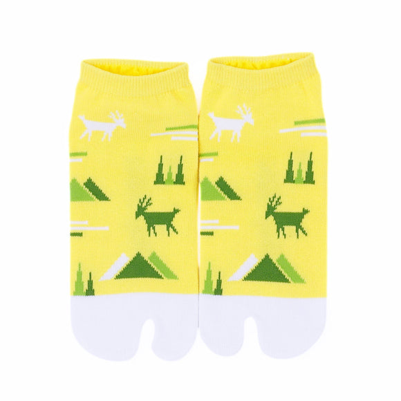 Front view of short yellow Tabi Socks " Mikasayama "