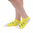 Person wearing long yellow Tabi Socks " Mikasayama ", front view