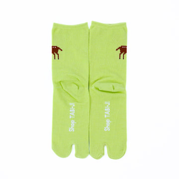Back view of long green Tabi Socks " Pixel Shika "