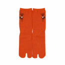 Front view of long orange Tabi Socks " Pixel Shika "