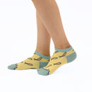 Person wearing short yellow Tabi Socks " Shirasu2", right side view