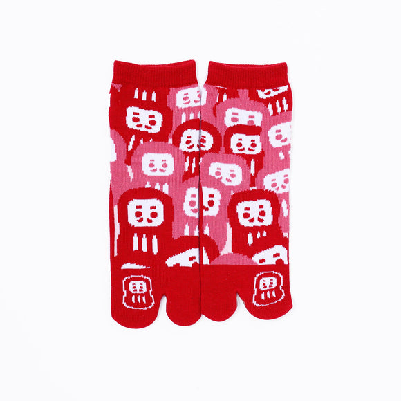 Front view of long red Tabi Socks " Daruma "– children's size