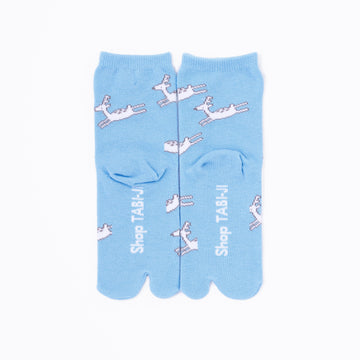 Back view of long blue Tabi Socks " Shika Origami "– children's size