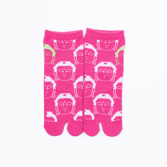 Front view of long pink Tabi Socks " Kamakura Daibutsu "– children's size