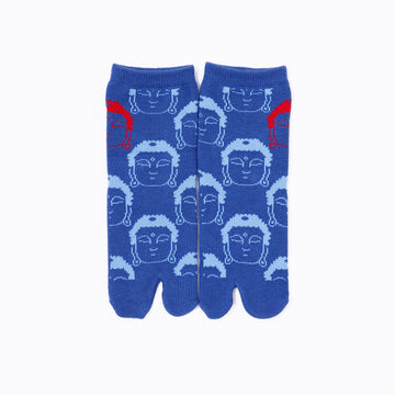 Front view of long blue Tabi Socks " Kamakura Daibutsu "– children's size