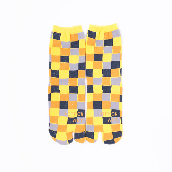 Front view of long yellow Tabi Socks " Chigiri-e "– children's size