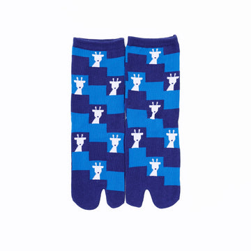 Front view of long blue Tabi Socks " Shika Nozoku "– children's size