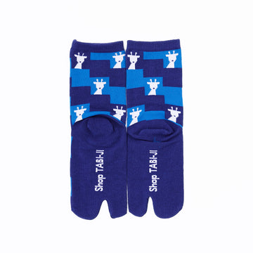 Back view of long blue Tabi Socks " Shika Nozoku "– children's size