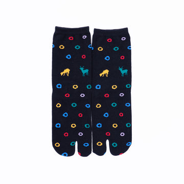Front view of long black Tabi Socks " Shika & Wa "– children's size
