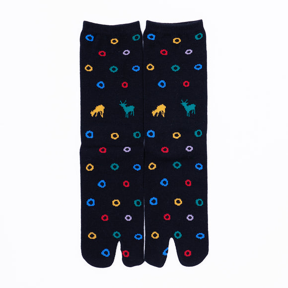 Front view of long black Tabi Socks " Shika & Wa "