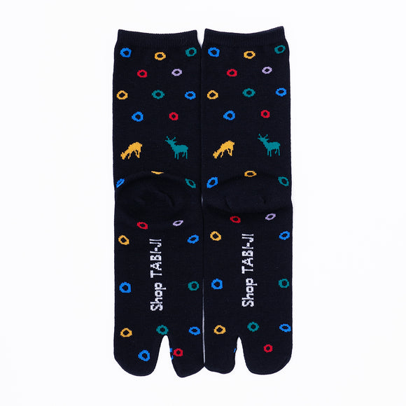 Back view of long black Tabi Socks " Shika & Wa "