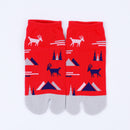 Front view of short red Tabi Socks " Mikasayama "