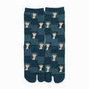 Front view of long green Tabi Socks " Shika Nozoku "