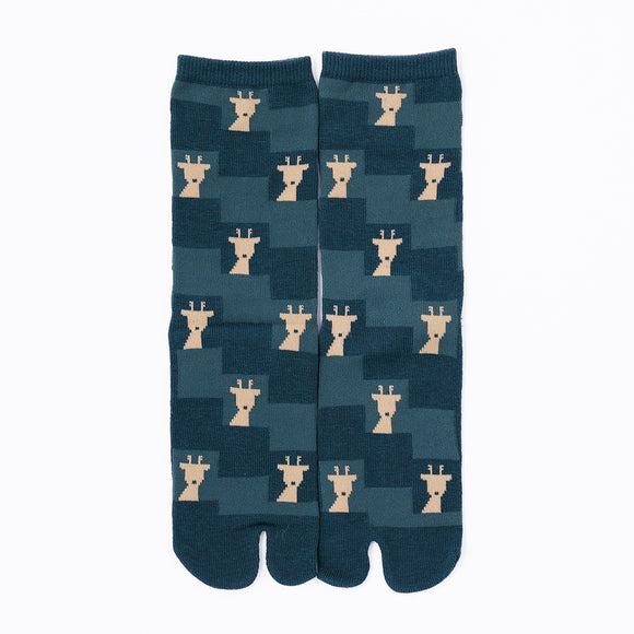 Front view of long green Tabi Socks " Shika Nozoku "