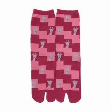 Front view of long dark red Tabi Socks " Shika Nozoku "