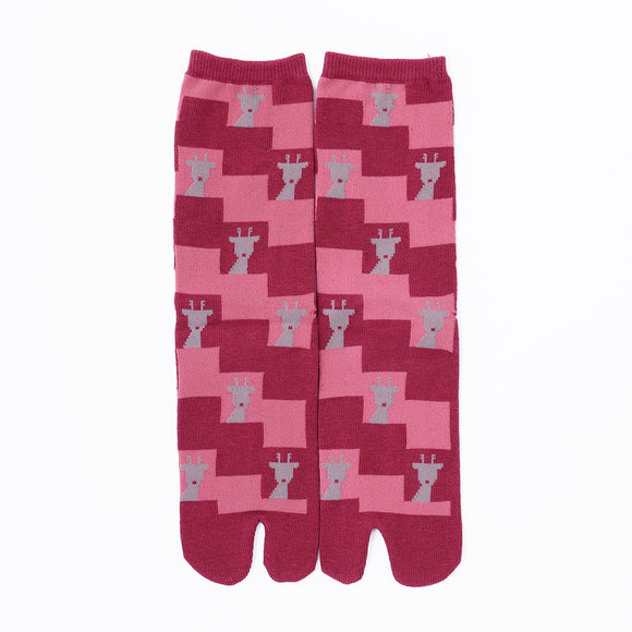 Front view of long dark red Tabi Socks " Shika Nozoku "