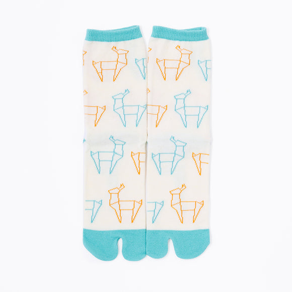 Front view of long light yellow Tabi Socks " Shika Origami "