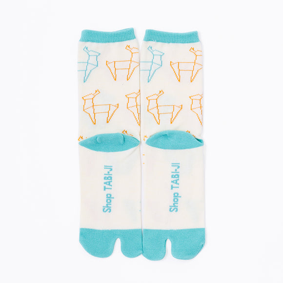 Back view of long light yellow Tabi Socks " Shika Origami "