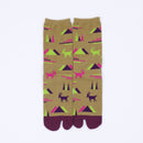 Front view of long khaki Tabi Socks " Mikasayama "