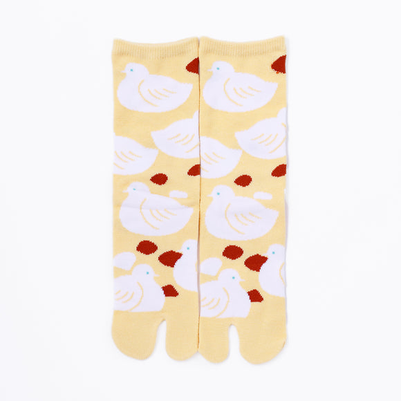 Front view of long yellow Tabi Socks " Hato "