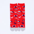 Front view of long red Tabi Socks " Mikasayama "