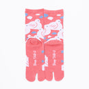 Back view of long orange Tabi Socks " Hato "