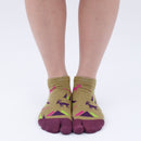 Person wearing short khaki Tabi Socks " Mikasayama ", front view