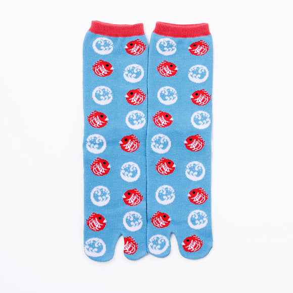 Front view of long light blue Tabi Socks " Tai "