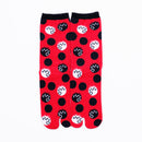 Front view of long red Tabi Socks " Maneki Neko "