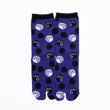 Front view of long navy Tabi Socks " Maneki Neko "