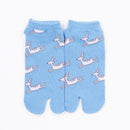 Front view of short blue Tabi Socks " Shika Hashiru "