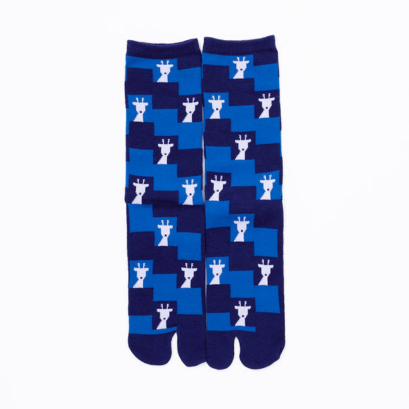Front view of long blue Tabi Socks " Shika Nozoku "