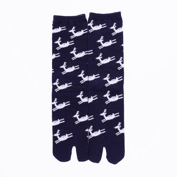 Front view of long navy Tabi Socks " Shika Hashiru "